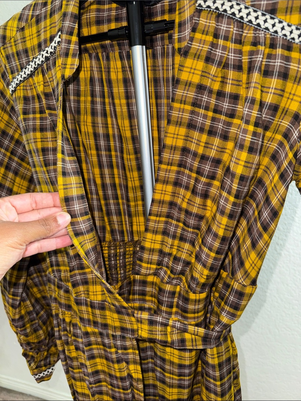 Anthropologie Yellow and Black Plaid Maxi Wrap Dress - Picture 10 of 12